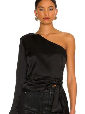 Amanda Uprichard Aubrianna Top
Black Satin One-Shoulder Top